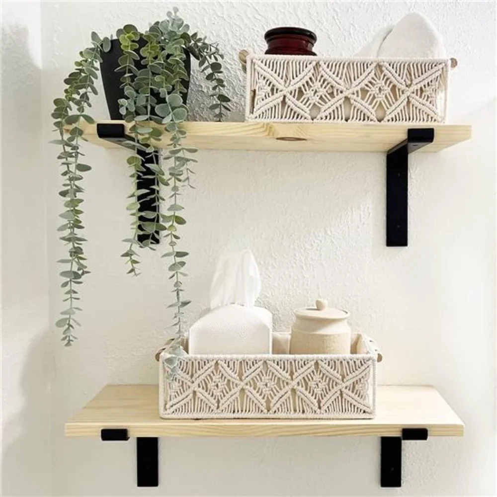 Storage Basket for Toilet Paper, Small Decorative Shelf Basket, Set of 2, Beige